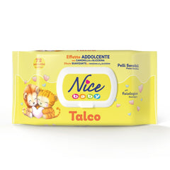 Șervețele umede NICE pentru bebeluși, 72 bucăți, cu capac, parfum de talc, materiale naturale, curățare delicată, bebeluși, 1 buc.