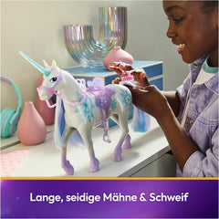 Unicorn Academy Unicorn Glacier - 28 cm înălțime, unicorn original din serialul Netflix al Laylei, cu coamă și coadă reale, frâu și șa detașabile și perie, pentru copii cu vârsta de 4 ani și peste