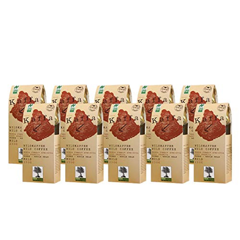 Kaffa Wild-Kaffee doux ganze Bohne 250g bio végétalien équitable Arabica doux, 10er Pack