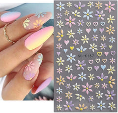 JMEOWIO Autocollants de manucure 3D en forme de fleurs pour nail art