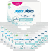 Lingettes humides WaterWipes Sensitive+ On The Go, 100 lingettes (paquet de 10), 3 en 1 nettoie, soigne, protège, 99,9 % d'eau, lingettes sans parfum
