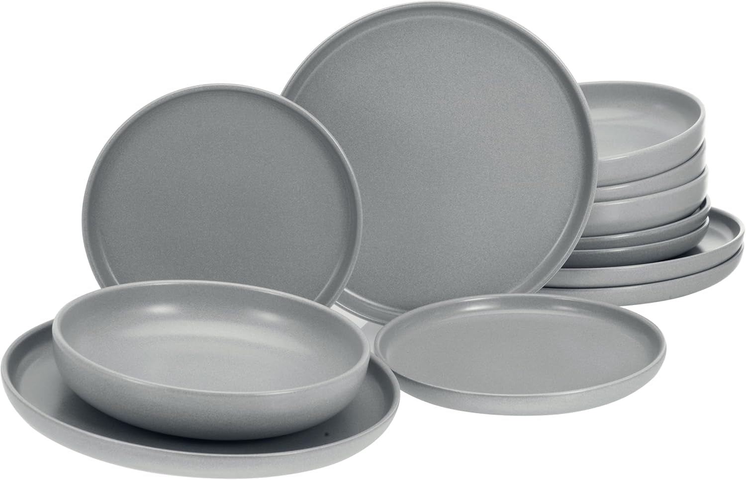 Creatable, 22979, Serie Uno BLACK, 12-Teiliges Geschirrset, Teller Set Aus Steinzeug, Spülmaschinen- Und Mikrowellengeeignet, Made in Portugal Seturi vesela masa Naty Shop Grau Tafelservice 12 Teilig