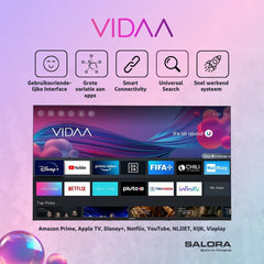 SALORA FOD43FV – Televizor de 43 de inci – Smart TV cu ecran Full HD, Android TV, sistem de operare Vidaa, tuner triplu DVB-T2/S2, WLAN, Ethernet, 3x HDMI, design fără ramă pentru un stil de viață modern
