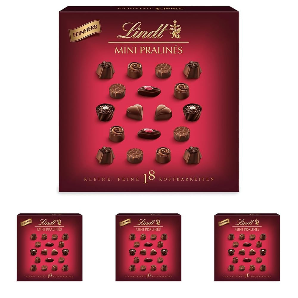 Ciocolată - Mini Praline de Ciocolată Neagră | 90 g | Cutie cu 18 praline, fiecare în 6 sortimente delicioase | Cadou de Ciocolată | Cadou de Ciocolată (Pachet de 4)