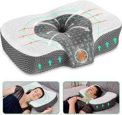 Elviros Oreiller orthopédique en mousse à mémoire de forme, oreiller pour douleurs cervicales, oreiller de sommeil, oreiller ergonomique pour le cou, oreiller de soutien du cou, oreiller anti-ronflement pour dormeurs latéraux, dormeurs sur le ventre, oreillers orthopédiques cervicaux blancs Naty Shop Blanc 60 x 38,6 x 9,9/13,5 cm