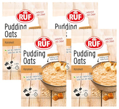 Caramel Oat Pudding, un mélange harmonieux de pudding au caramel et d'avoine complète, sans sucre, sucré au sirop d'agave, 1 sachet x 64g (paquet de 4)