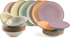 2197966 Service de table Baita Aquarelle, 18 pièces, grès peint à la main, 6 plateaux différents