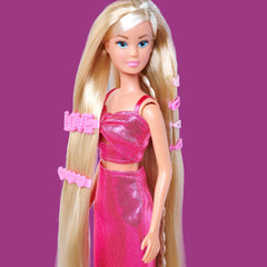 Simba Steffi Love Dream Hair – Chevilles avec cheveux extra longs, inkl. Haarclips & Kamm, dans une robe scintillante rose, 29 cm de gros, poupée de frisette pour enfants à partir de 3 ans