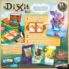 Asmodee Kids - Dixit Kids, jeu de société d'imagination et de fantaisie pour les enfants et toute la famille, cartes à jouer illustrées, 3 à 6 joueurs, à partir de 6 ans, 25 min, édition italienne