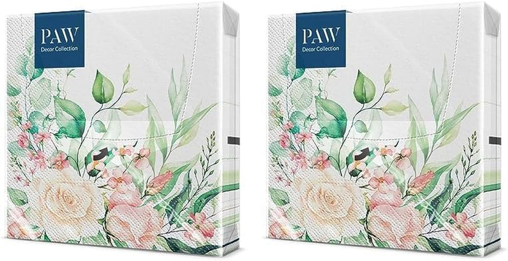 PAW - Serviettes 3 Épis (33 X 33 Cm) I 20 Pièces I Parfaites pour les Anniversaires, Fêtes, Mariages, Communions et Fêtes I Serviettes en Papier Colorées - Fleurs, Roses I Couleur : Moments Floraux (Pack de 2)