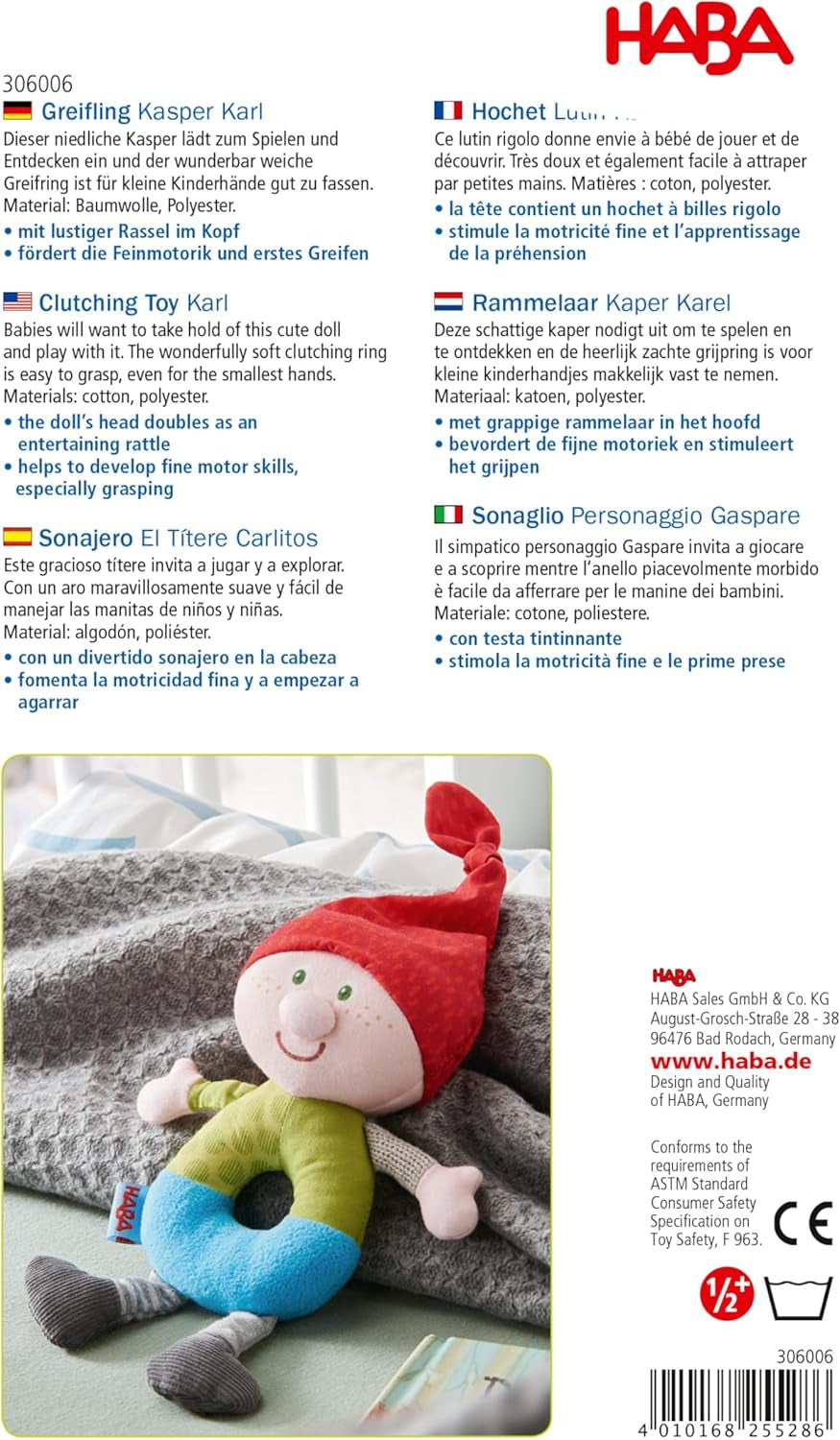 HABA 306006 - Jucărie de prins Kasper Karl, jucărie de prins de la 6 luni, colorată Jucarii Bebe Naty Shop