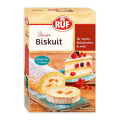 RUF Biskuit Teig, Backmischung Für Einen Saftigen Biskuitteig, Gelingsicher Und Schnell Zuberitet, Zur Herstellung Von Biskuitrollen, Biskuitkuchen or tortenboden, 1 X 250G Naty Shop Bikuit Bikuit
