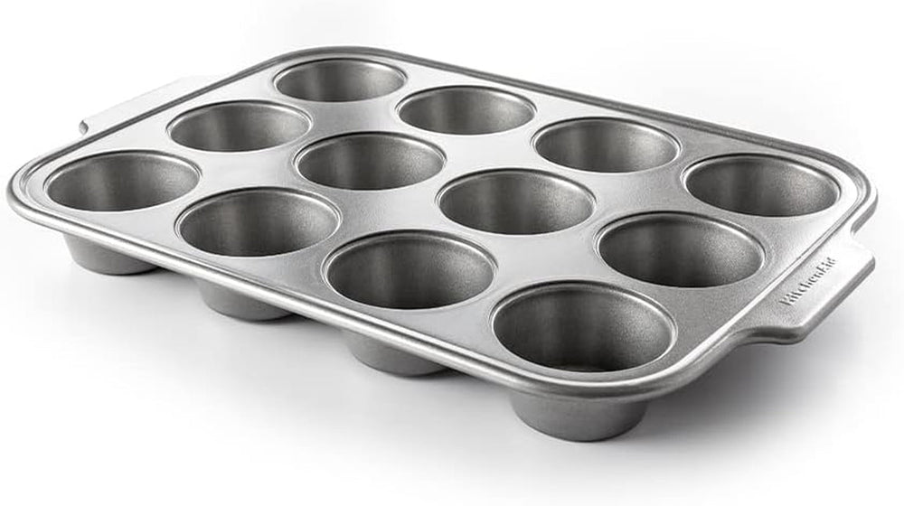 Plateau à muffins en acier aluminisé KitchenAid, antiadhésif, passe au four, passe au lave-vaisselle, gris Naty Shop