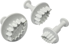 HL544 Matrices de gaufrage de feuilles Ilex nervurées, petites, moyennes et grandes, plastique, blanc, lot de 3