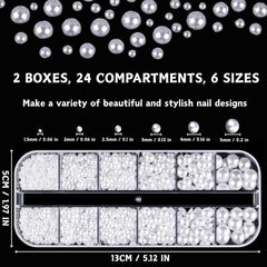 12 Größen Nail Art Perlen, Flache Perlen, Nail Art Accessoires, Halbkreis Nagelperlen, Weiße Nail Charms Und Glitzersteine Nägel Für Nail Art Design, DIY Basteln, Alltag, Hochzeit (2 boîtes)
