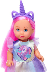 Simba Evi Love Unicorn Play Doll portant une jolie robe licorne avec un bandeau assorti, comprenant une licorne avec une écurie, des pommes et une gourde, 12 cm, à partir de 3 ans