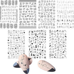 7 Blätter Nagelsticker Selbstklebend Nagelsticker Blumen Abstract 3D Schwarz Nagelaufkleber Nageldesign Herzform Wörter Pflanzen Nagel Sticker DIY Nail Art Zubehör Maniküre Dekoration