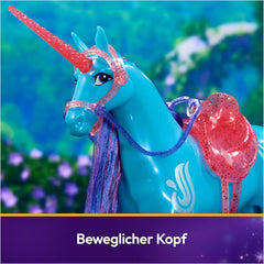 Unicorn River Unicorn Academy - Licorne Isabel originale de 28 cm de haut de la série Netflix, avec crinière et queue réelles, bride, selle et brosse amovibles, pour les enfants à partir de 4 ans