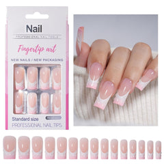 30pcs Faux Ongles Français - Colle sur Ongles Artificiels - Ongles en Gel Doux pour Femme - Ongles Adhésifs Acryliques Manucure Carrée (Rose Français)