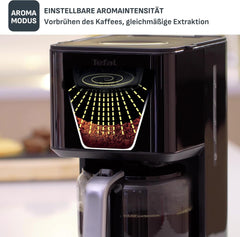 Tefal Smart'n Light Machine à Expresso avec Minuterie, Machine à Expresso avec Filtre Programmable 1,25 L, Fonction Aroma pour un Arôme Intense, Fonction Maintien au Chaud, Anti-Goutte et Facile à Nettoyer, Noir