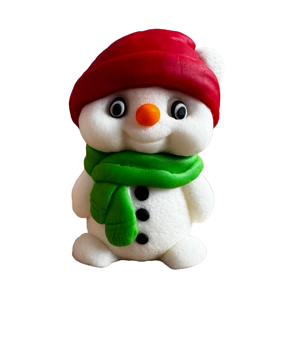 Décoration comestible en pâte à sucre, Bonhomme de neige avec écharpe verte Décorations en Pâte à Sucre Naty Shop