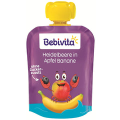 Sachets compressibles myrtilles, pommes et bananes - 16 (4 paquets, 4 x 90 g chacun), sans sucre ajouté, sans gluten, idéaux pour les plats à emporter et les collations à emporter