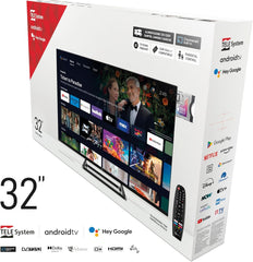 Smart TV 32" TS32FL SMG14, Android TV, DVB-T2/S2, Google Cast/Chromecast, Google Assistant, Tivùsat HD, HbbTV, Pause TV, télécommande vocale, 12 V/220 V pour maison, camping-car, bateau