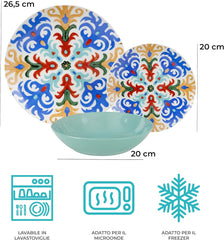 Set de farfurii, 18 piese din porțelan și ceramica, pentru 6 persoane Seturi vesela masa Naty Shop