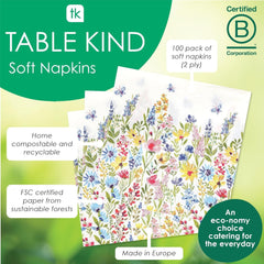 Talking Tables Serviettes jetables de type table, serviettes en papier doux, serviettes jetables à motif floral, pour les mariages ou un usage quotidien, écologiques, compostables, recyclables