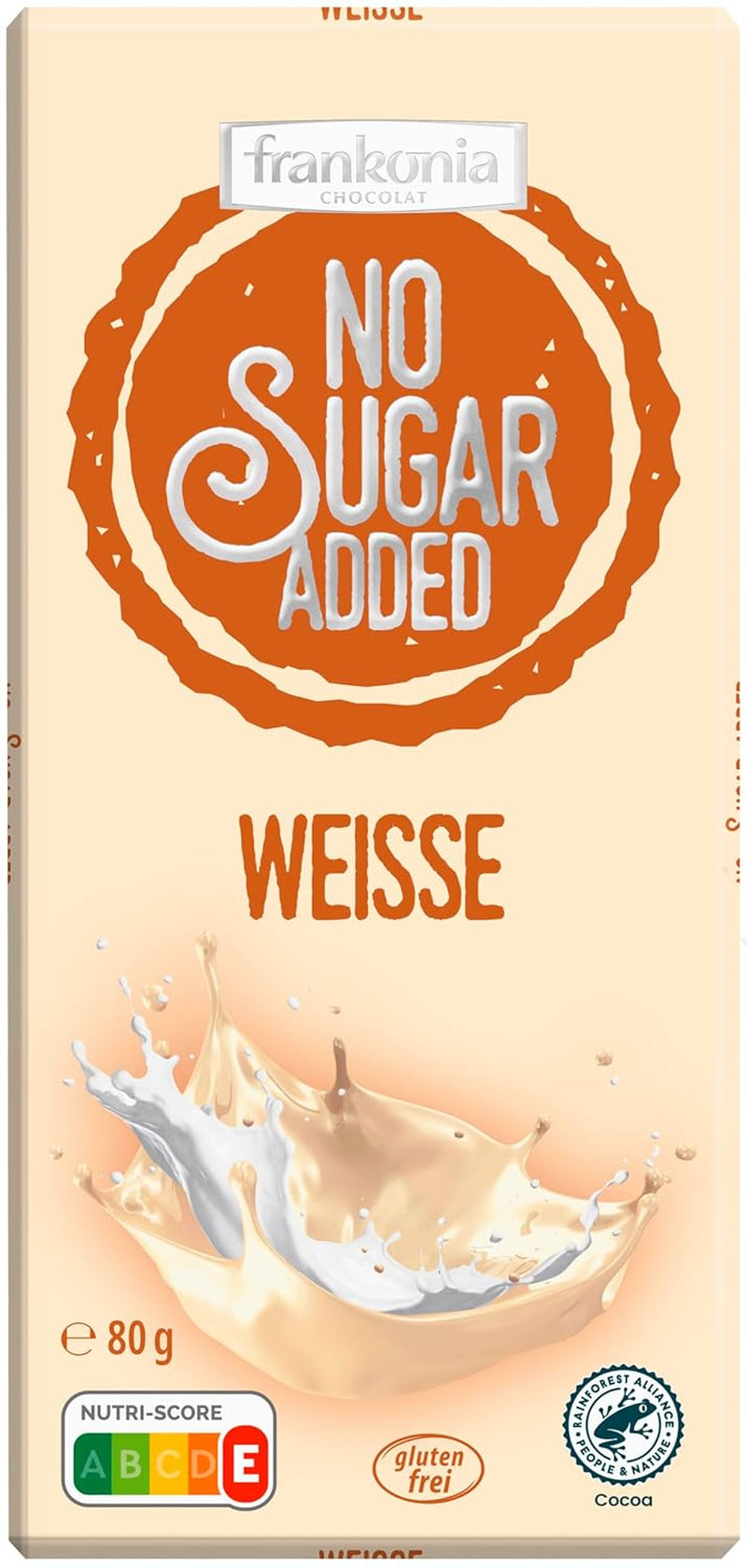 CHOCOLAT frankonia SANS SUCRE AJOUTÉ Chocolat blanc sans gluten, 80 g