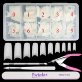 Faux ongles 500 pièces couleur naturelle faux ongles artificiels 10 tailles bricolage acrylique avec boîte brosse à ongles cuticule poussoir lime à ongles