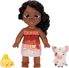 Jakks Pacific Moana 2 Little Sister Simea Doll and Pua Figure Playset 27 cm de haut, comprend 1 tenue de poupée, 1 Pua, 1 régime de bananes en plastique, recommandé à partir de 3 ans