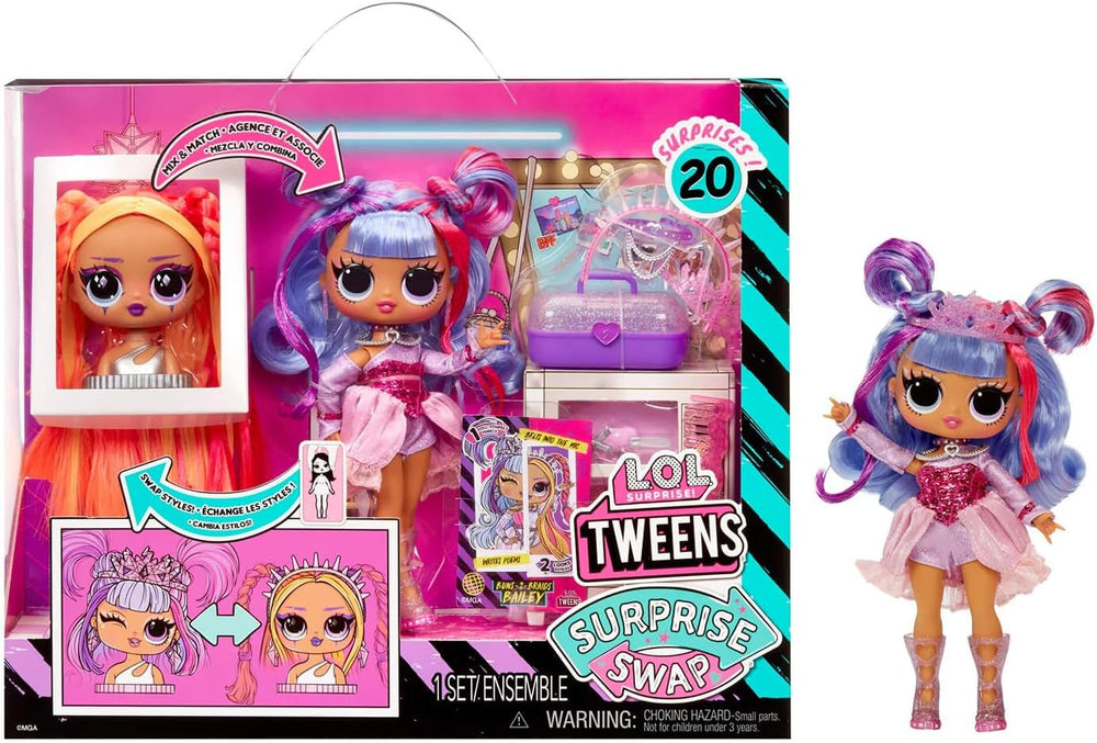 LOL Surprise Tweens Surprise Swap Series - Buns-2-Braids Bailey - Poupée mannequin avec plus de 20 surprises, y compris une tête coiffante et des accessoires et tenues fantastiques - pour 4 ans et plus