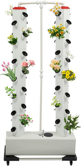 Système hydroponique à 56 trous à 7 niveaux Système de culture sans sol Kit de culture Tour aéroponique Système de culture hydroponique avec pompe d'hydratation Adaptateur de minuterie Lit de culture et pot en maille