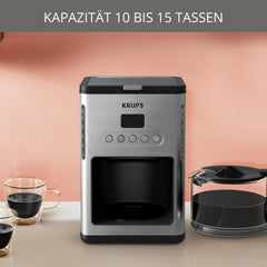 Machine à café expresso avec filtre Krups KM442D Premium | 10-15 tasses | 1000 watts | programmable | fonction maintien au chaud | acier inoxydable | noir