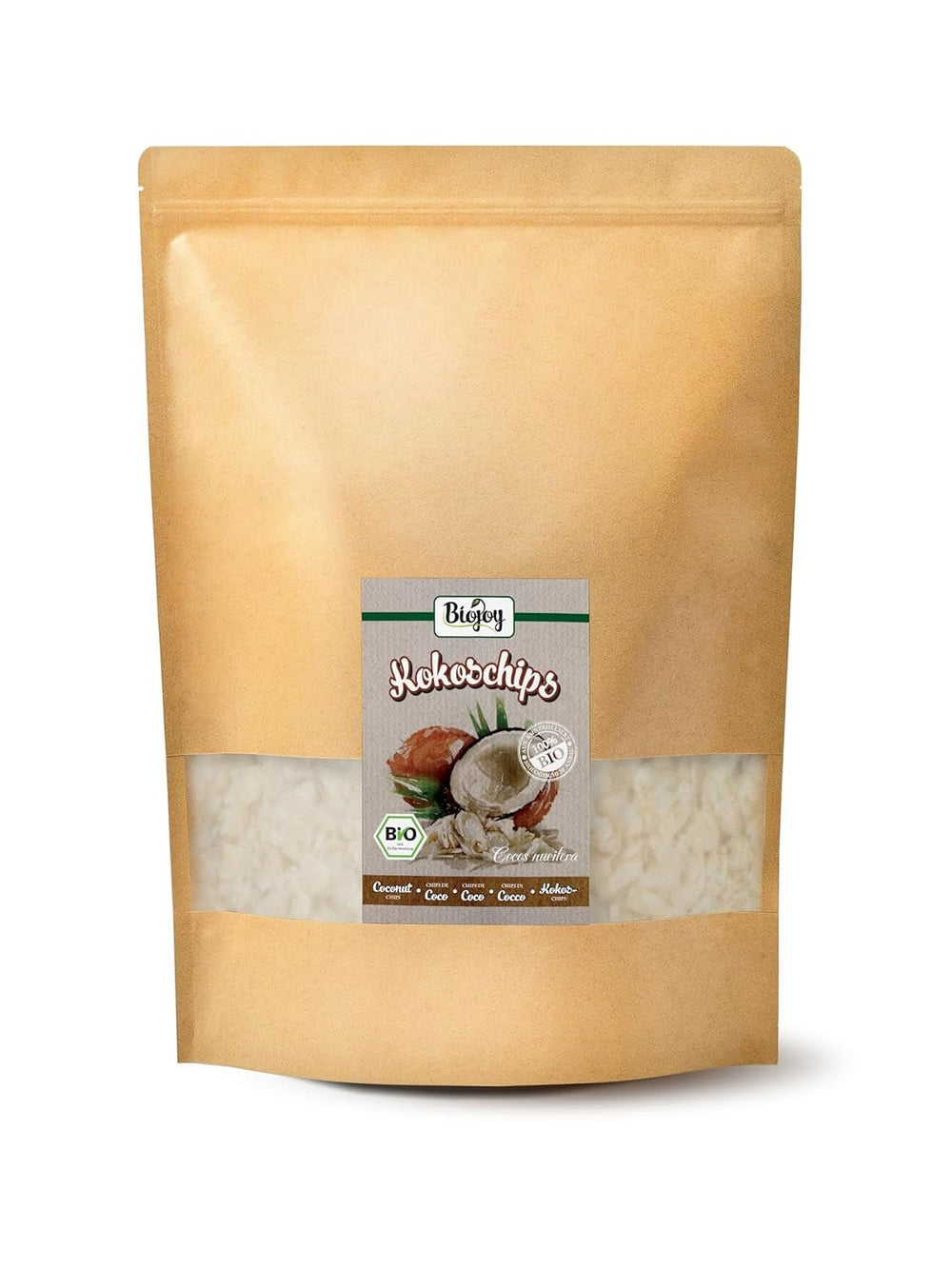 Chips de noix de coco séchées bio Biojoy (1 kg), produits déshydratés Naty Shop non sucrés et non frits 1 kg (1 paquet)