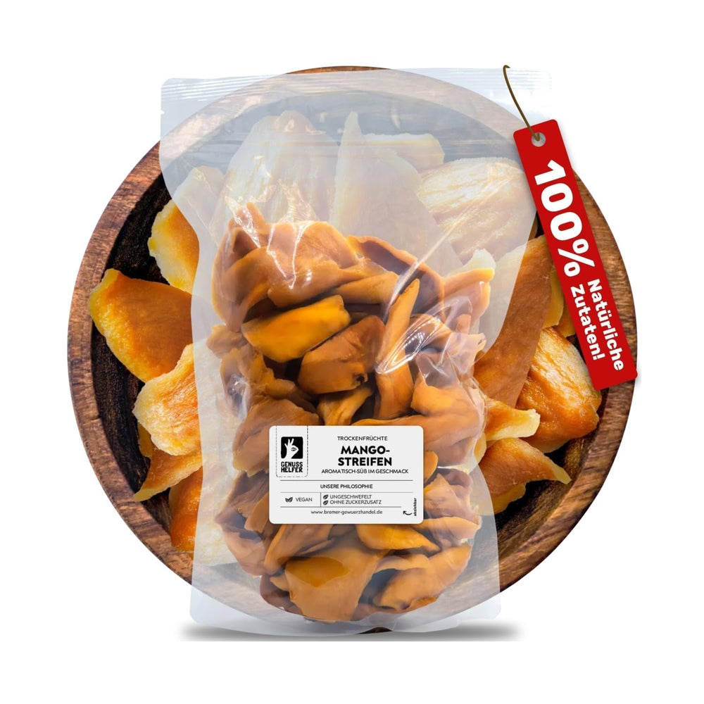 Mangue Bremer Gewürzhandel, lanières de mangue séchées, sans soufre, sans sucre ajouté, 1kg Produits déshydratés Naty Shop 1kg (1 paquet)