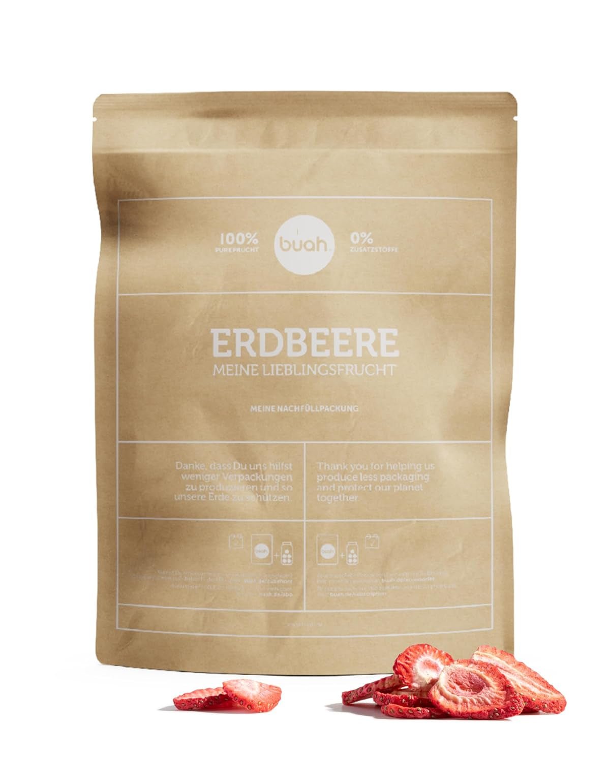 BUAH® Căpșuni liofilizate | Cipsuri cu căpșuni ca gustare sau pentru smoothie-uri | Înlocuitor ideal pentru bomboane | Vegan și fără zahăr adăugat | 96g Produse deshidratate Naty Shop 179G