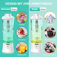 Mixeur Smoothie Maker to Go, Mini batteur sur socle avec 6 couteaux en acier inoxydable, support avec plateau, mélangeur électrique portable USB bouteille de 600 ml, mélangeur Shaker Slushy Maker eau potable Bucatarie Naty Shop