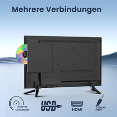 DESOBRY Mini TV 22 pouces 1080P avec lecteur DVD intégré, tuner DVB-T2 intégré, avec antenne, entrée HDMI/USB/AV – Combinaison TV-DVD 12 V pour camping-cars, cuisines et petites pièces