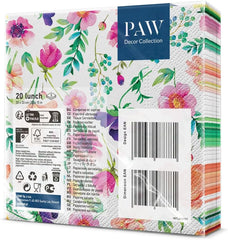 PAW - Serviettes 3 Plis (33 X 33 Cm) I 20 Pièces I Parfaites pour les Anniversaires, Fêtes, Mariages, Communions et Fêtes I Décorations de Table Serviettes en Papier Colorées - Fleurs Colorées Flore I Composition Florale