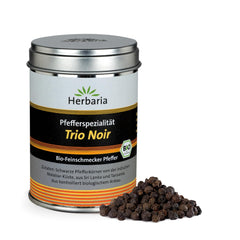 Herbaria Trio Noir bio 75g M-Dose – Bio Pfeffer schwarz ganz – ganze Pfefferbeeren – schwarze Pfeffermischung aus biologischem Anbau von trois verschiedenen Regionen - in nachhaltiger Aromaschutz-Dose