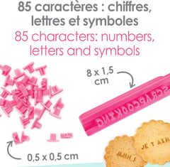 ScrapCooking 3700392420413 Ensemble de tampons à biscuits chiffres et lettres – pour fondant, biscuits, pâtisserie – matrices décorées sur mesure, plastique, rose