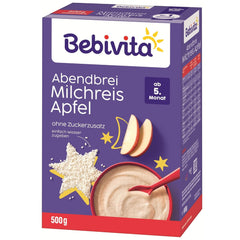 Budincă de orez cu mere și terci de seară (4x500g), terci de lapte de la 5 luni, cu minerale și vitamine valoroase, fără zahăr adăugat, foarte sățios
