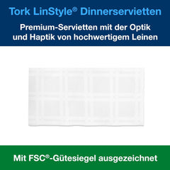 Serviettes de table Tork Linstyle blanches, pliées en 1/4, 19,5 × 19,5 cm, 14 × 50 serviettes, 509410