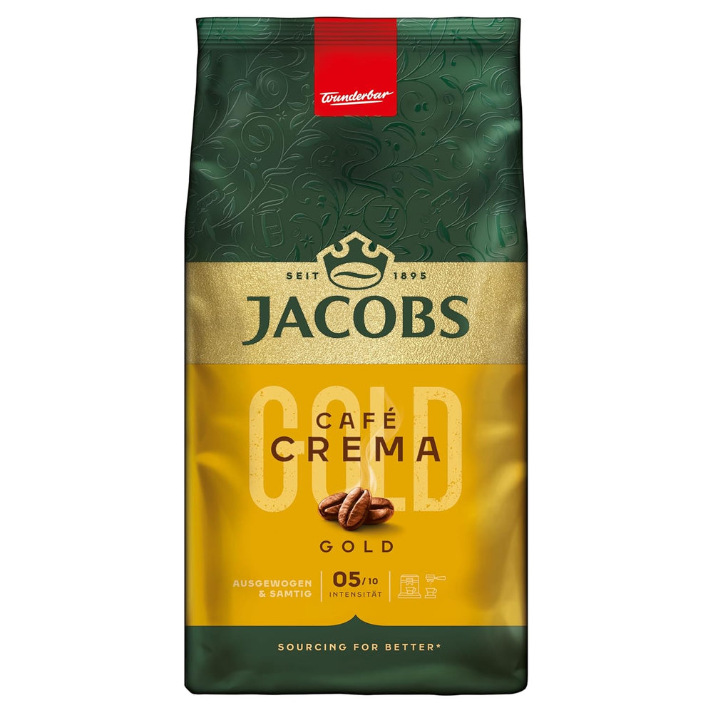 Jacobs Kaffeebohnen Café Crema Gold, vollmundig & fruchtig, préparé à Brême, Intensité 5/10, Kaffee ganze Bohnen, 1 kg