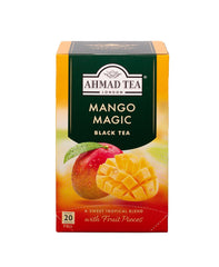 Thé Ahmad – Magie de la mangue | Thé noir aromatisé à la mangue | 20 sachets de thé de 2 g | Sachets de thé avec du ruban adhésif