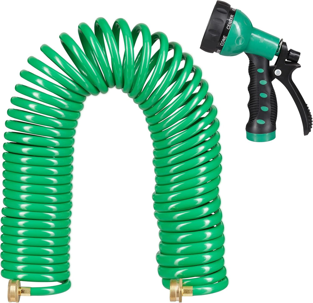 Relaxdays Tuyau spiralé extensible jusqu'à 20 m Tuyau d'arrosage flexible avec pulvérisateur d'eau 7 modes de pulvérisation Vert