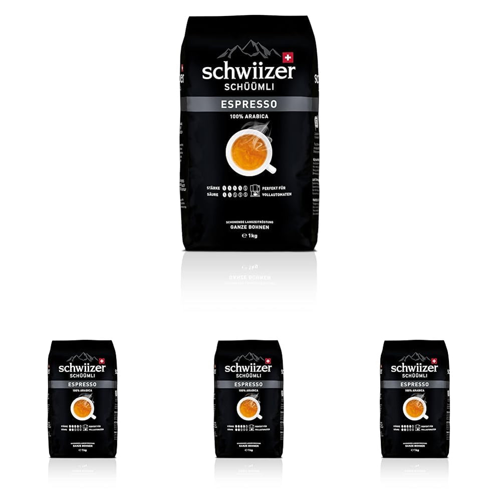 Café expresso en grains Schwiizer Schüümli 1 kg - Force 4/5 - Certifié UTZ (Lot de 4)