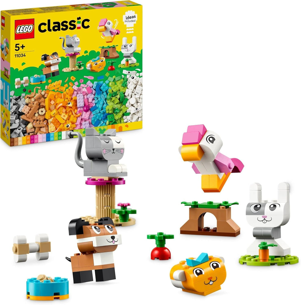 LEGO Classic Creative Animals Boîte de briques colorées à construire avec figurines d'animaux chien, chat, lapin, hamster et oiseau, jouet de construction pour garçons et filles de 5 ans 11034 Ensembles de construction Besuche den LEGO-Store Single